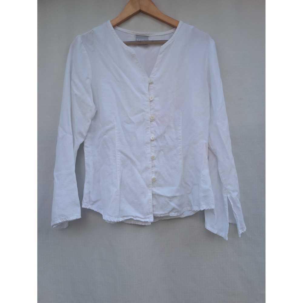 Vtg Two Star Dog Button Down Top Womens S White Tencel 90s Minimalist Lagenlook